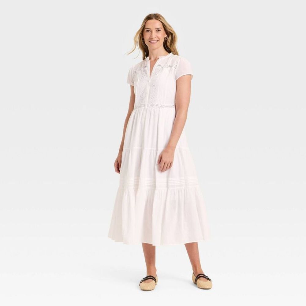 Women's Short Sleeve Lace Maxi Sundress - Universal Thread White XS